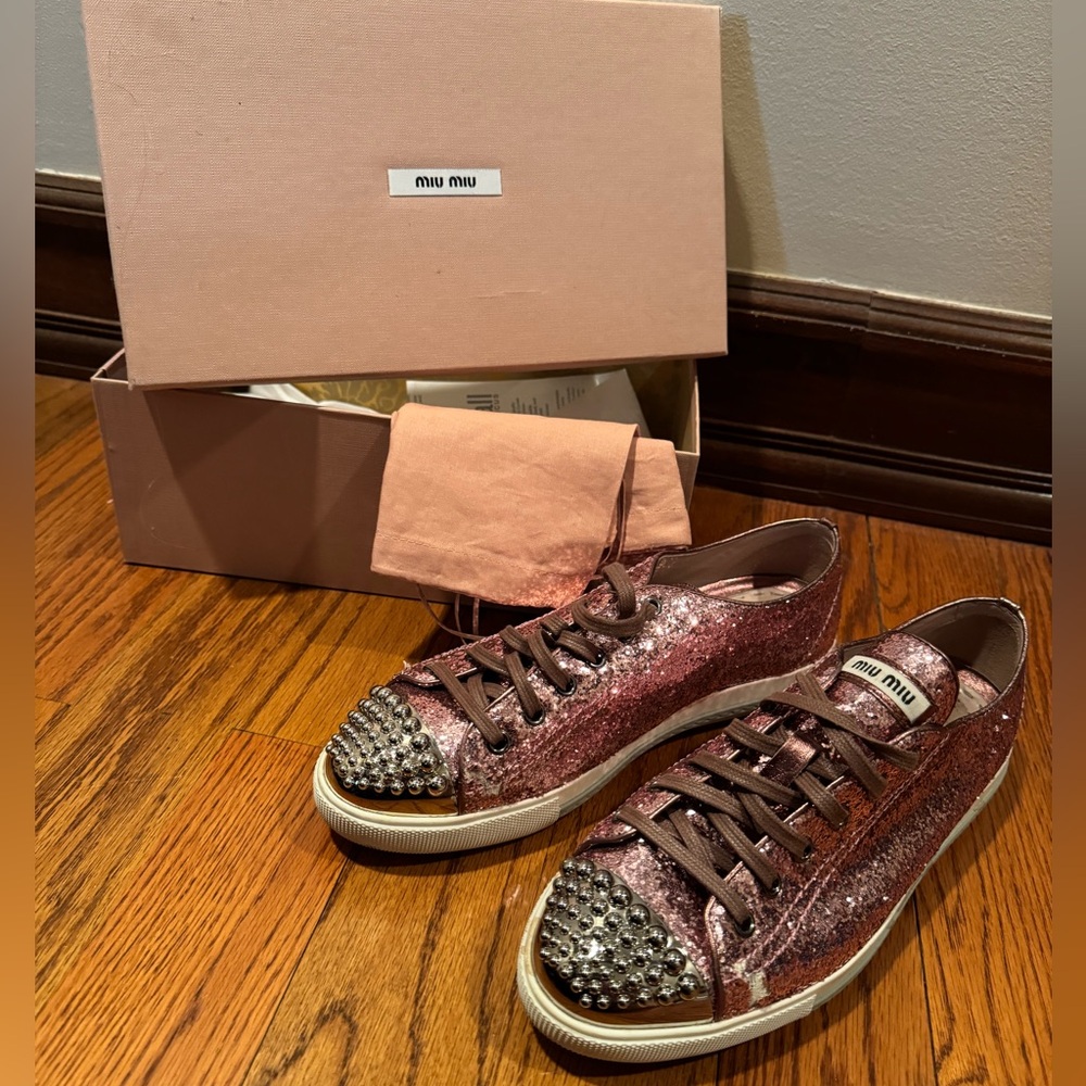 MiuMiu Sequin Sneakers 
Worn once or twice. 
With box and shoe covers